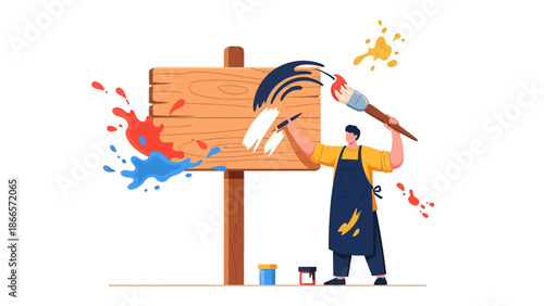 Artistic Expression On Wood Sign With Splashes And Painterly Aesthetics