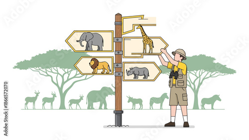 African Safari Guide Giving Directions To Find The Wild Animals Destination