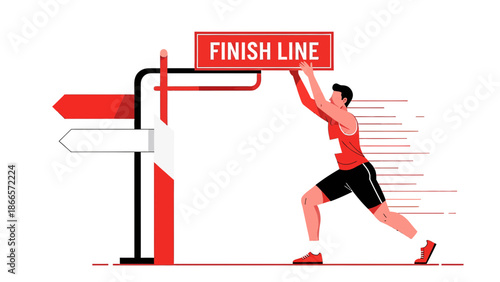Athlete Crossing Finish Line Concept With Motivation And Achievement Spirit