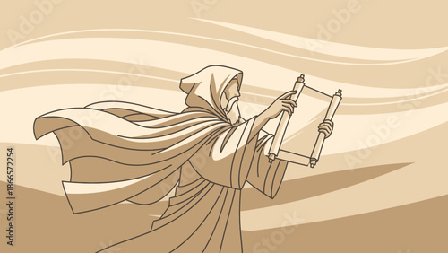 Ancient Sage Unveiling A Timeless Scroll Of Knowledge And Wisdom On Parchment