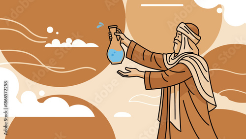 Ancient Middle Eastern Man Holding a Jar of Water in a Desert Landscape