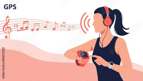 Athletic Woman Using Smartwatch For Music And Fitness Tracking During Workout