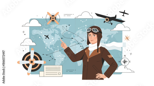Aviatrix Charts Flight Path on World Map Ready for Exciting Air Adventures