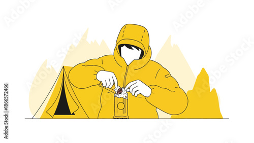 Backcountry Camping With Freeze Dried Meal In The Mountains Illustration