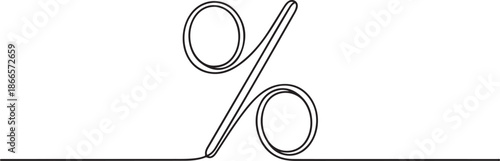 Percent sign math financial symbol. Continuous one line contour drawing minimalistic design. one line Art icon drawing
