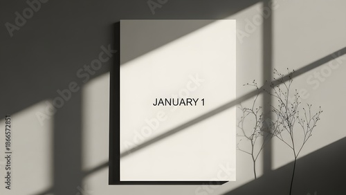 Minimalist January 1 calendar page with elegant window shadows