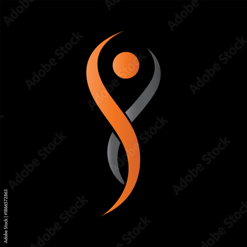 Abstract human figure logo in vibrant orange and grey symbolizing connection and well being Vector