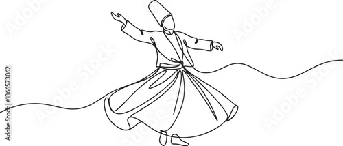 Continuous one line drawing of sufi dancer vector illustration. one line Art icon drawing