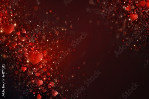 Rich Red Background with Glowing Heart Outlines and Soft Sparkles