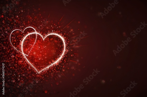 Rich Red Background with Glowing Heart Outlines and Soft Sparkles