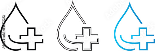 medical water drop symbol with cross health care icon