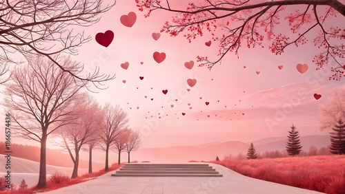 Soft Red and Pink Gradient Backdrop with Floating Hearts, Valentine’s Day Theme, Clean Composition