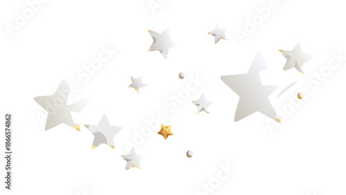 A delightful scattering of shimmering white and golden decorative stars, creating a magical and festive atmosphere, perfect for celebrations, holidays, or celestial-themed designs and backgrounds