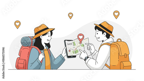 Adventurous Couple Planning a Romantic Getaway While Hiking And Exploring New Destinations