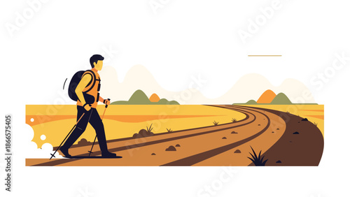 Adventurous Hiking Journey Across Unexplored Territories In Nature Flat Design