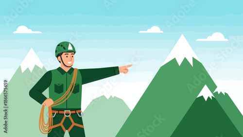 Adventurous Mountaineer Guides the Way To The Majestic Summit In Outdoor Landscape