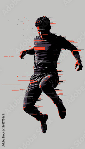 Dynamic Motion Freeze of a Male Athlete in Mid-Air Against an Abstract Streaked Background Capturing Intense Action and Energetic Movement