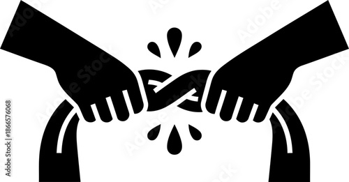 Two hands pulling a knot on a rope, struggle or competition concept, strength challenge. Vector illustration isolated on white background