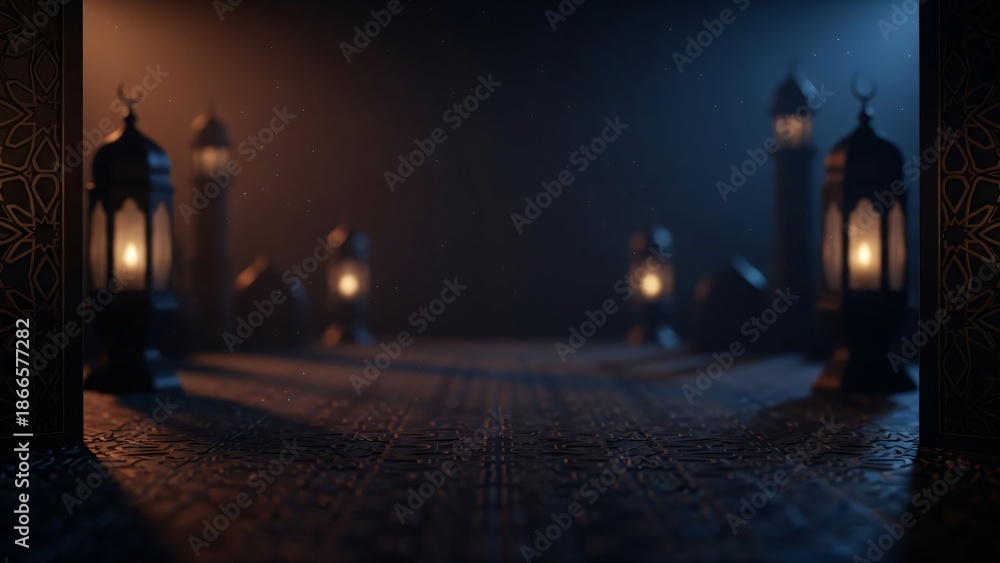 Obraz premium Warm Ramadan Nights Leading to Joyful Eid El-Fitr Celebrations Islamic Lanterns & Decorations Background