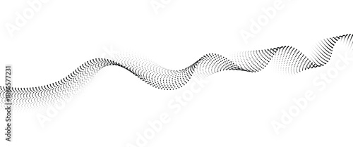 Flowing Dot Wave halftone gradient pattern on transparent background	