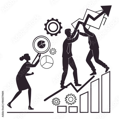 Business people working together to achieve success with graphs and charts