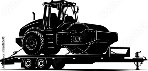 Road roller construction vehicle transportation silhouette vector illustration
