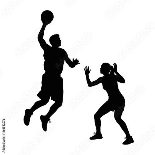 Silhouette of basketball players in action Isolated On Transparent Background.
