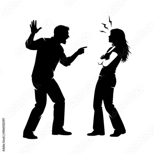 Silhouette of couple in conflict Isolated On Transparent Background.