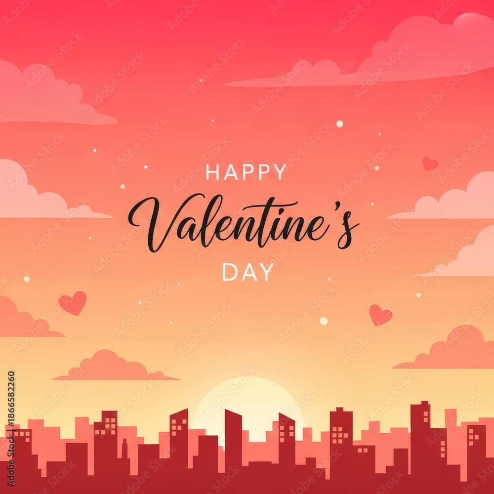 Fototapeta premium Valentines Day Cityscape Sunset Romance Celebration Greeting