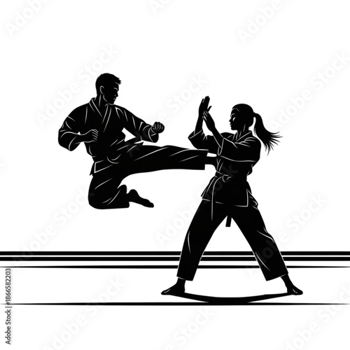 Martial arts kickboxing training session Isolated On Transparent Background.