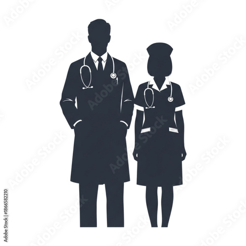 Doctor and nurse standing side by side Isolated On Transparent Background.