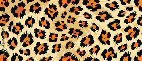 A vibrant leopard pattern print showcasing abstract african animal fur and skin texture in a close-up view