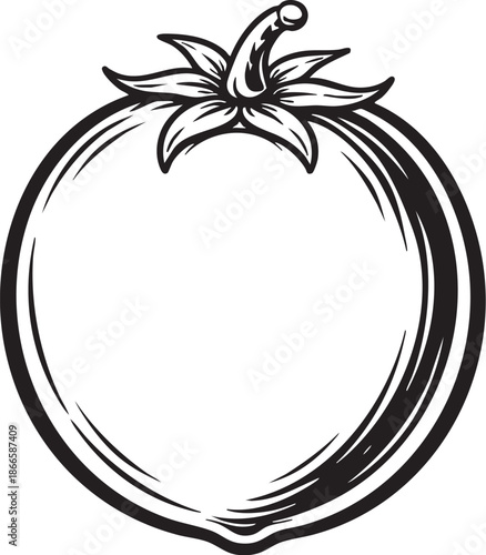 Sliced tomato cross section linocut etching illustration