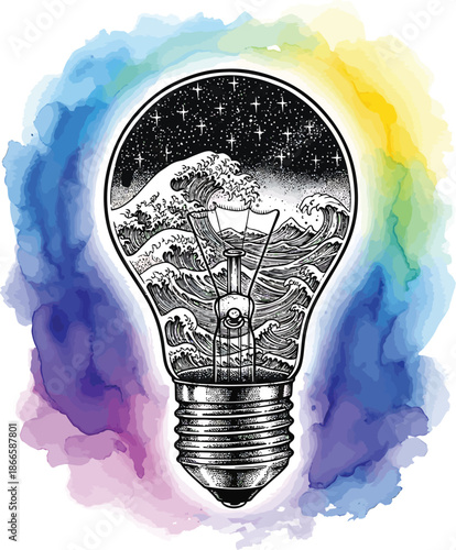 A bright 3d glass lightbulb featuring a blue earth globe map inside symbolizes a creative green energy concept and innovative technology for a sustainable planet