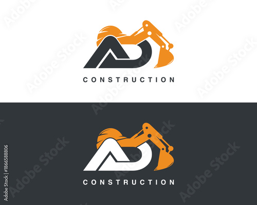 Excavator and Letters A D Construction Logo Design