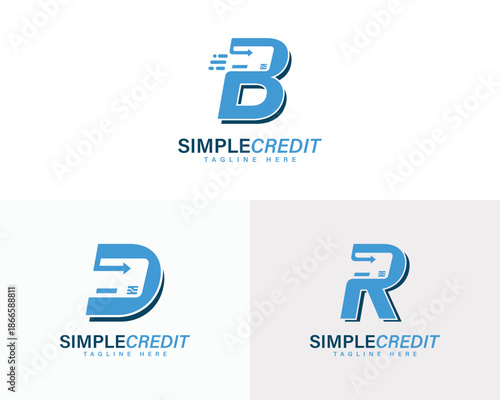 Stylized Letters b, r , d and Simple Credit card Digital Payment Logo Design Template set.
