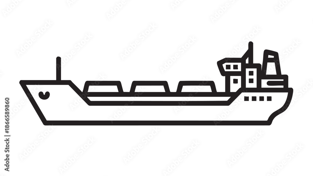 Obraz premium A cargo ship sailing through calm waters, viewed from the side, illustrating a serene maritime scene.