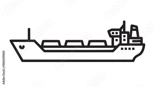 A cargo ship sailing through calm waters, viewed from the side, illustrating a serene maritime scene.