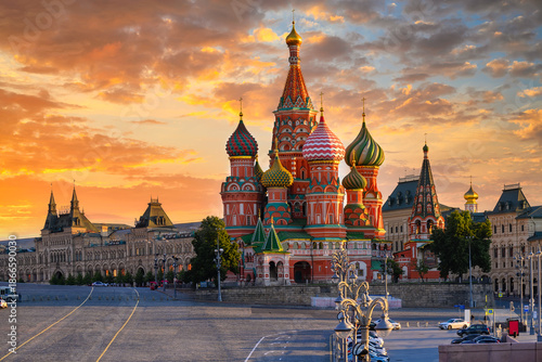 Saint Basil's Cathedral and Red Square in Moscow, Russia. Architecture and la...