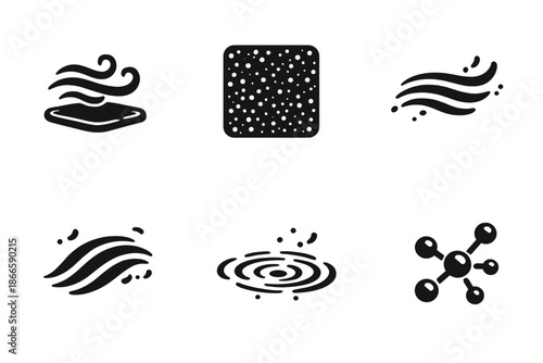 Solid Style Icons. Solid style icons of Gentle Texture: wind plate, echo grain, soft line, flowing arc, subtle ripple, structured