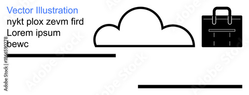 Cloud storage, business concepts, digital tools, minimal design, connectivity, data solutions. A bold cloud icon beside a briefcase. Cloud storage and business concepts