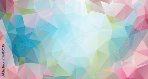 Spring colors vector background with abstract polygonal shapes. Soft pastel background features pink blue and green tones. Geometric mosaic pattern creates modern composition. Low poly triangulation 