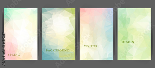 Abstract low poly background set with soft pastel geometric patterns. Vertical banner templates for spring covers, creative posters, modern graphic design vector banners.