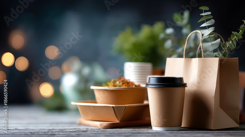 Biodegradable food packaging recycling marks paper disposable environmentally friendly tableware environmental protection sustainable products display responsibility