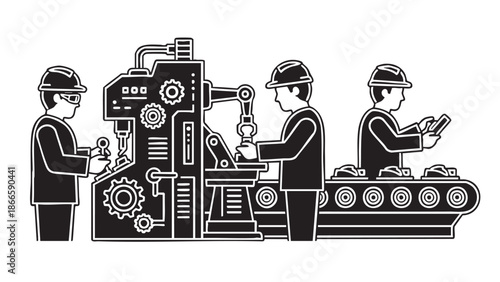 Workers operating machinery in an industrial setting