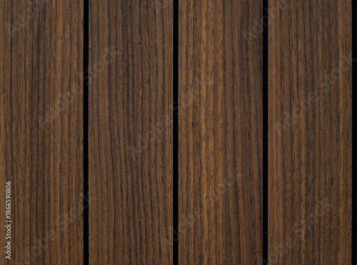 Fotografi Vertical dark brown composite wood decking texture with distinct black gaps