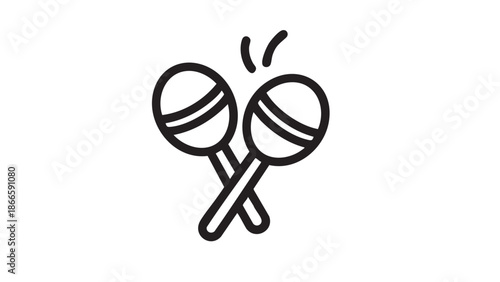 Simple black and white illustration of crossed maracas on a white background