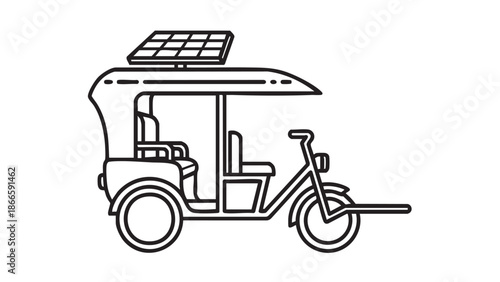 A solar-powered three-wheeled vehicle parked on a plain white background