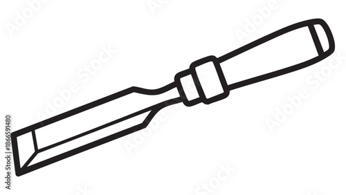 A chisel lies on a white background viewed from a slight angle
