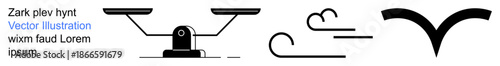 Balance, justice, environmental harmony, abstract art, minimalism, and symbols. Black line scales, waves and abstract curves. Balance and justice with abstract and minimalistic style